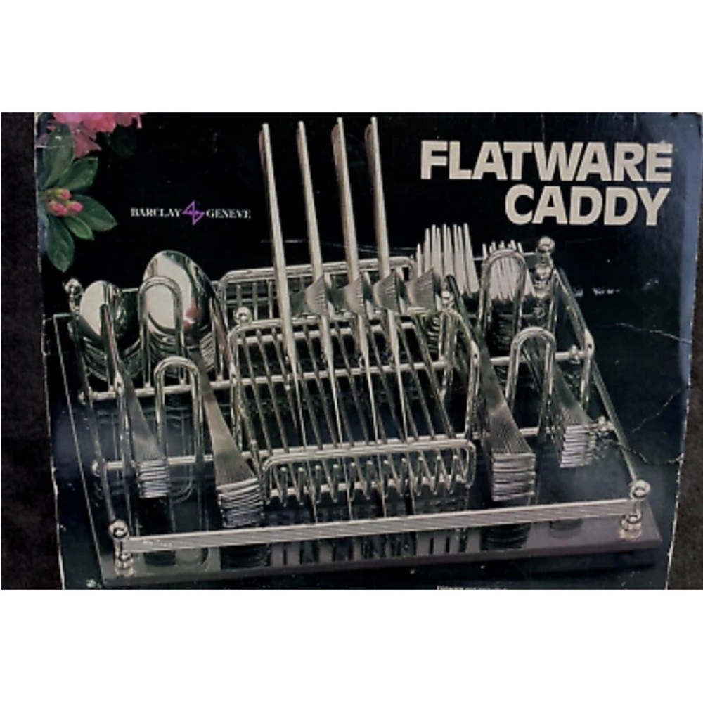 Vintage Barclay & Geneve Flatware Buffet Caddy‎ Organizer Chrome Acrylic 11"